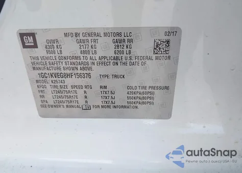 2017 Chevrolet Silverado 2500Hd Lt из США, поврежденный, VIN 1GC1KVEG8HF156376